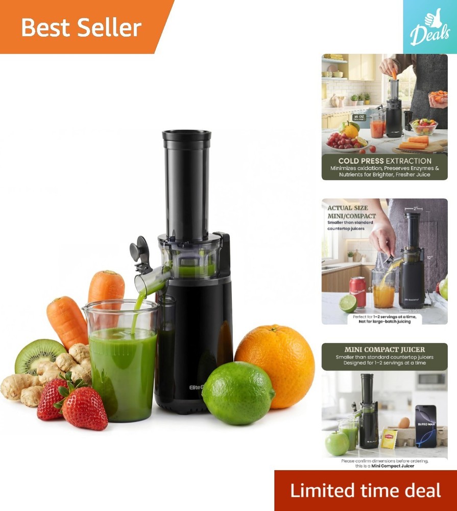 Mini Compact Masticating Cold Press Juicer - 16 oz BPA-Free, Easy Clean Black