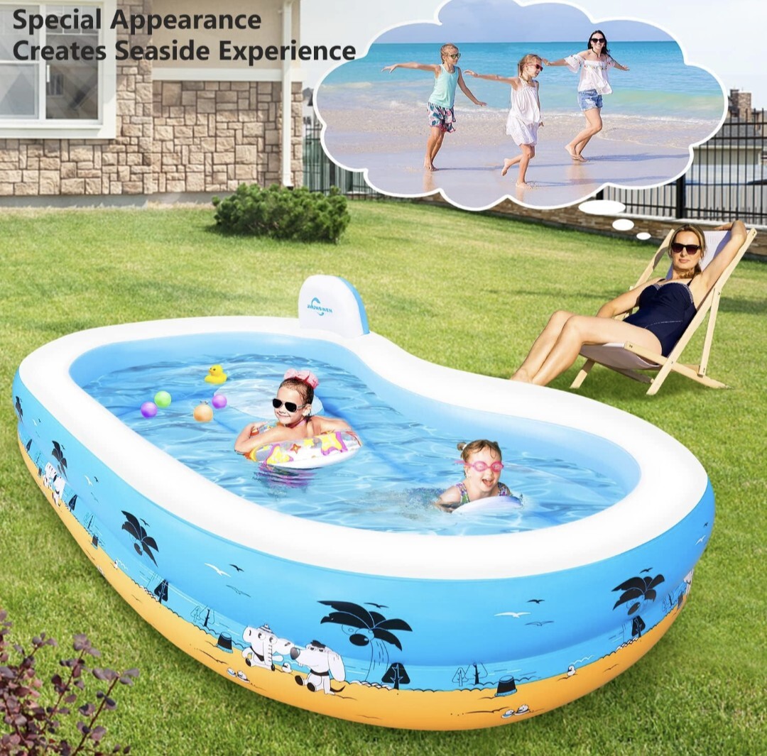 Large Inflatable Swimming Pool with Seat, Blow up Family Pool, 100" X 61" X 17" gallery