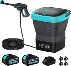 Cordless Washer,Foldable Washer with 2X5.0Ah Battery, 4 Adjustable Model, 4.5Gal