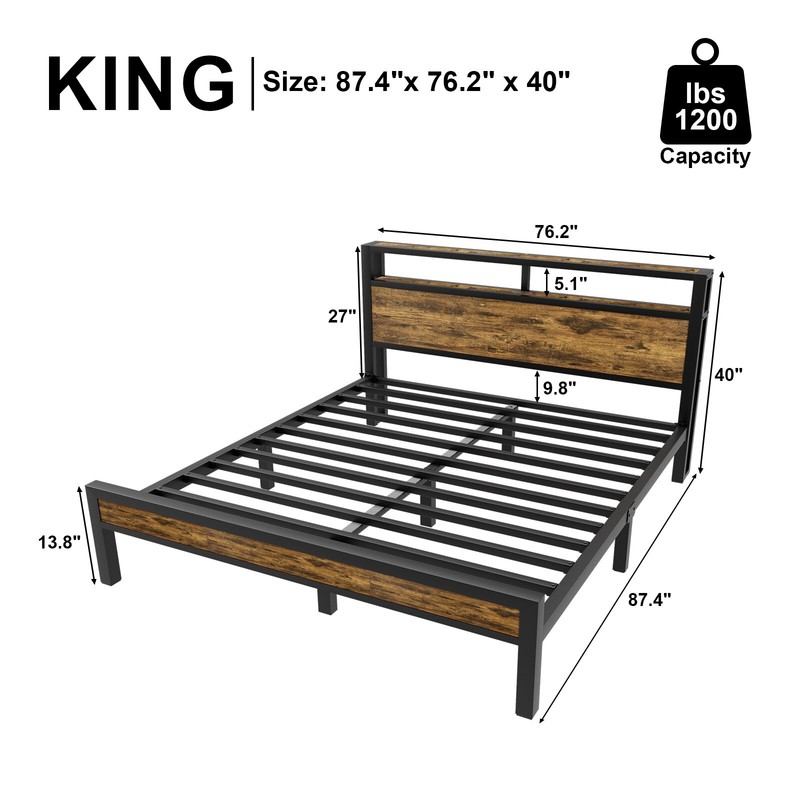 Full/Queen/King Size Metal Bed Frame Platform with 2-Tier Storage and LED lights gallery