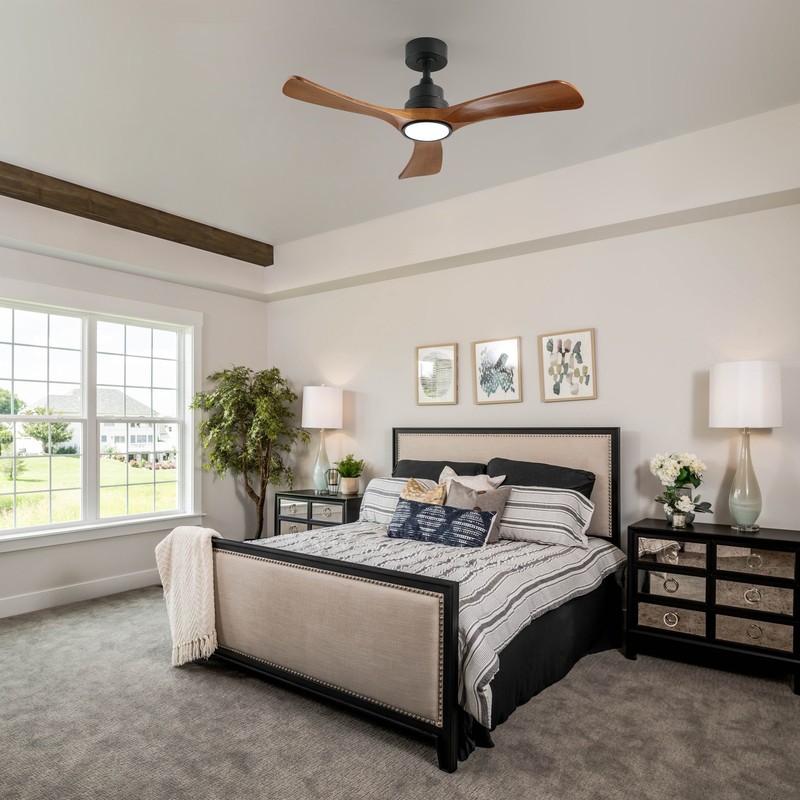 41.7" Black Ceiling Fan W/Light 3 Solid Wood Blades 6-speed Reversible DC Motor gallery