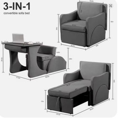 3 in 1 Pull Out Sofa Bed Sleeper Sofa with Storage Chair Sectional L Shape Couch