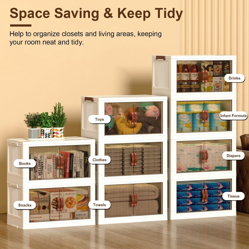 3 Pack 16 Gallon Stackable Storage Bins with Lids & Doors Closet Organizers Box gallery