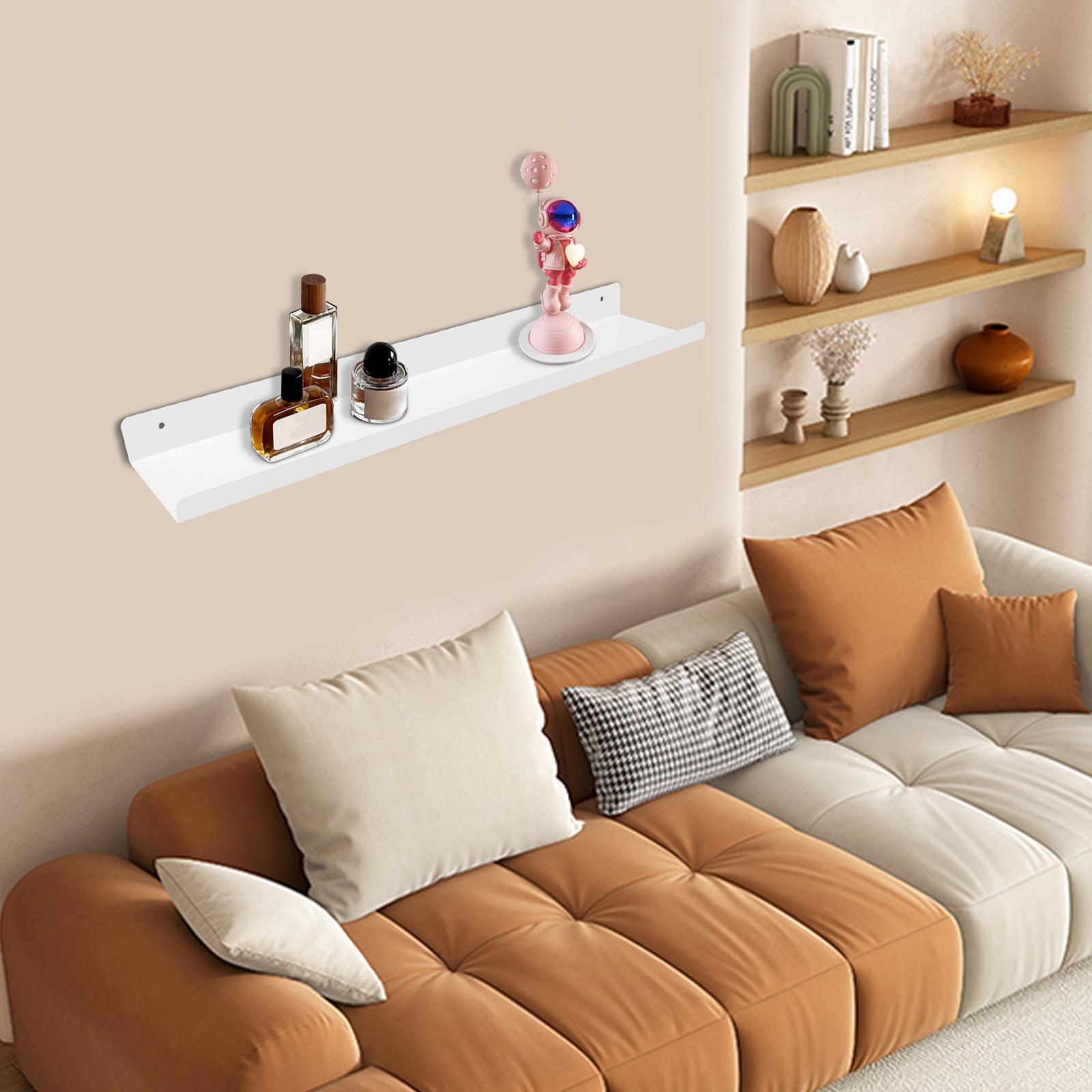 White Floating Shelf 60cm Wall Mounted Storage Display Rack Steel Modern gallery