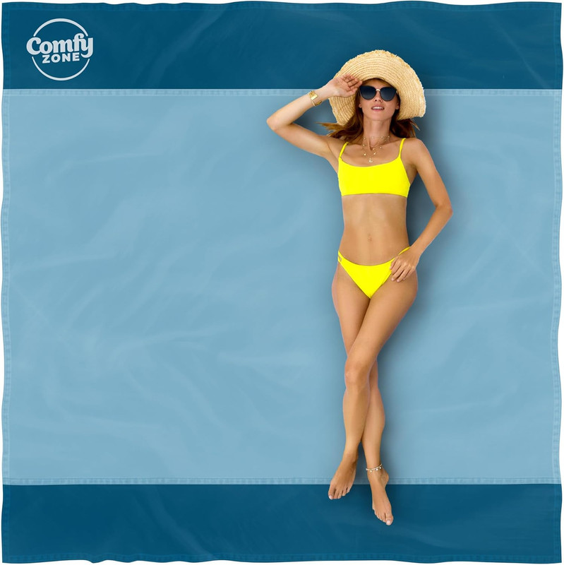 Comfy Zone Beach Blanket Extra Large Sandproof Mat with 4 Stakes and Carry Ba... gallery