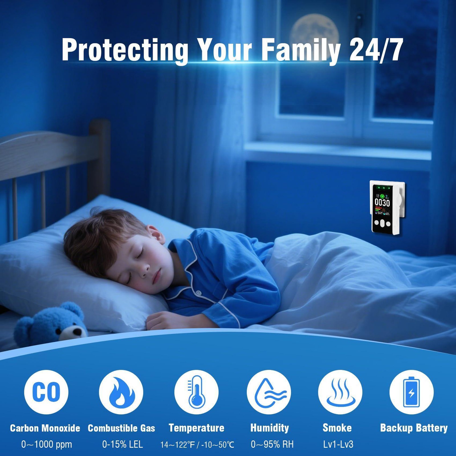 5IN1 Upgraded Carbon Monoxide Detectors Plug-in Natural Gas Detector Smoke US gallery