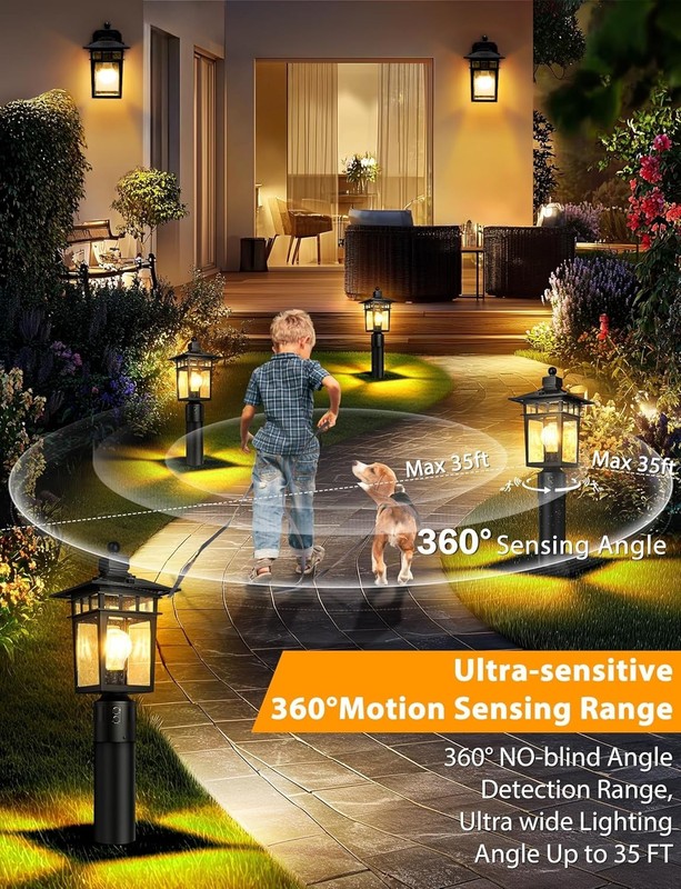 4 Modes LED Post Light with 360° Motion Detection - Perfect for Gardens & Yards gallery