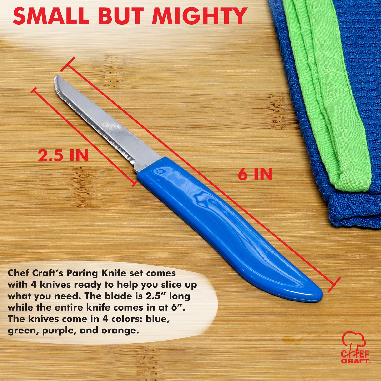 Chef Craft Select 4Pc Paring Knife Set, 2.5" Blade, 6" Length, Assorted gallery