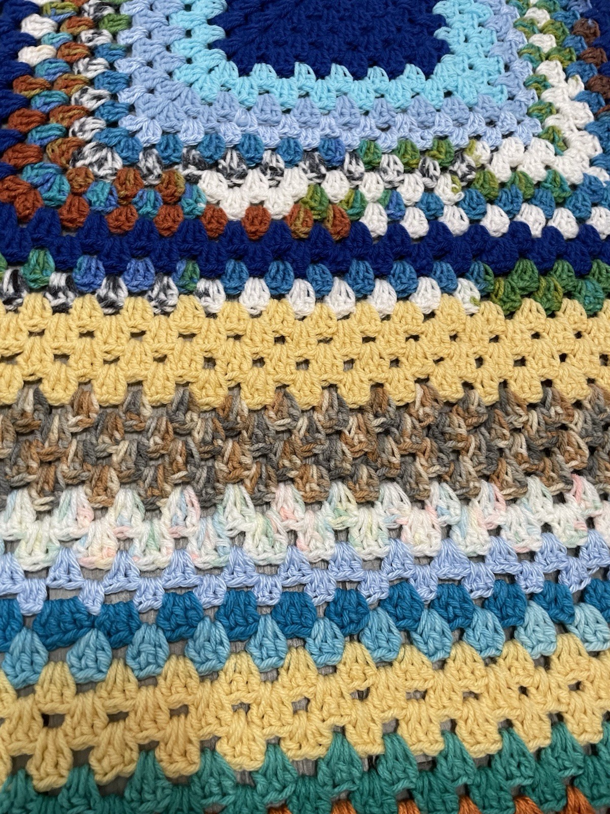 Vintage Crocheted Loose Waffle Knit Multicolor Afghan Throw Blanket 66” X 62” gallery