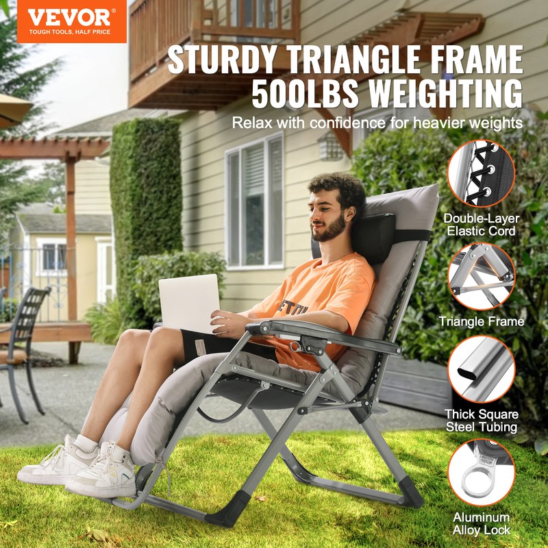 VEVOR Zero Gravity Chair 33" Zero Gravity Recliner Lounge Chair Indoor & Outdoor gallery
