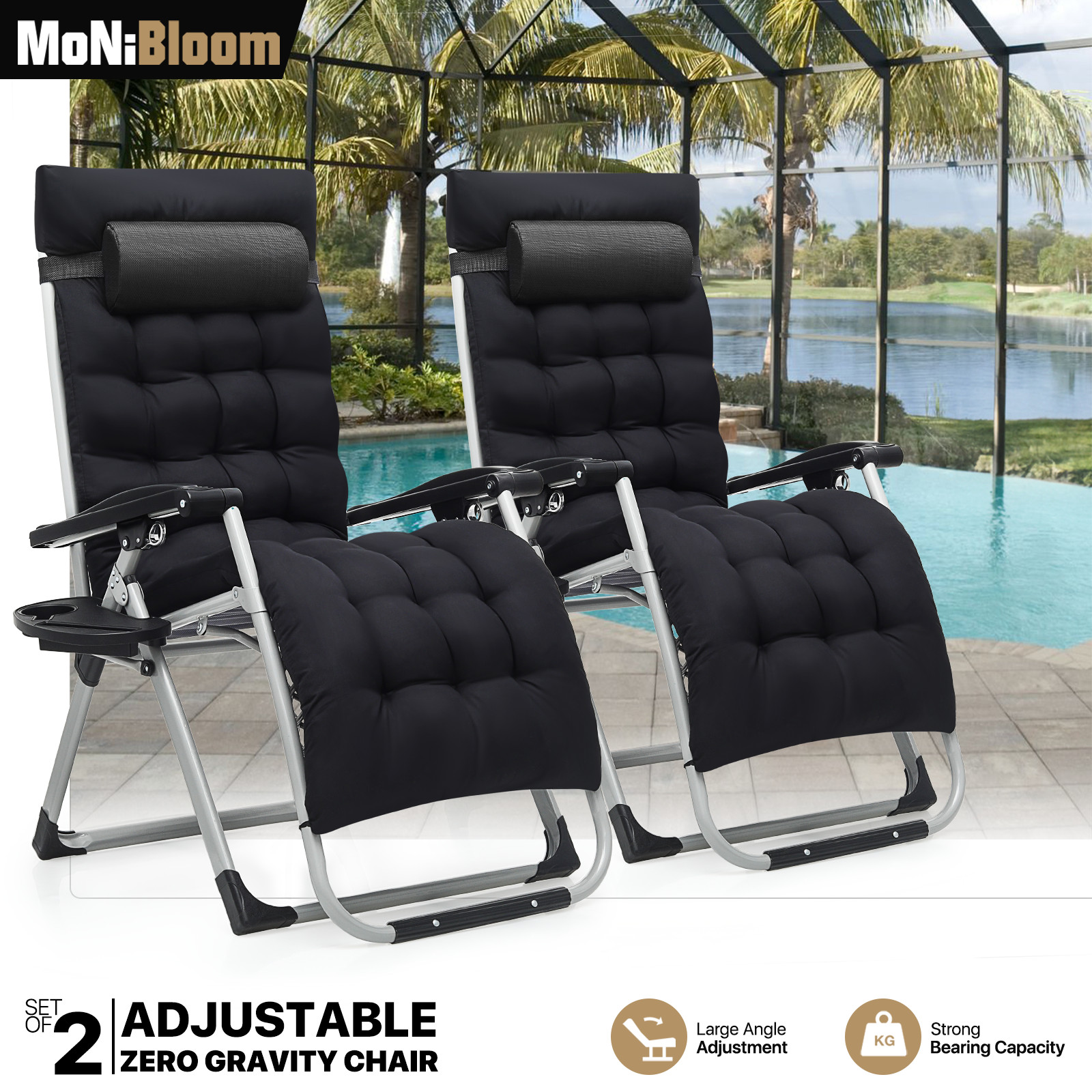 Set of 2 Zero Gravity Chair Foldable Recliner Lounge Chaise w/Detachable Cushion gallery