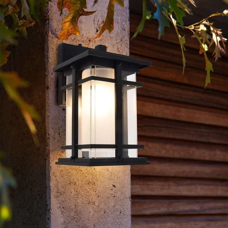 Lutec Craftsman Style LED Wall Lantern, Matt Black Aluminum with Glass Panels gallery
