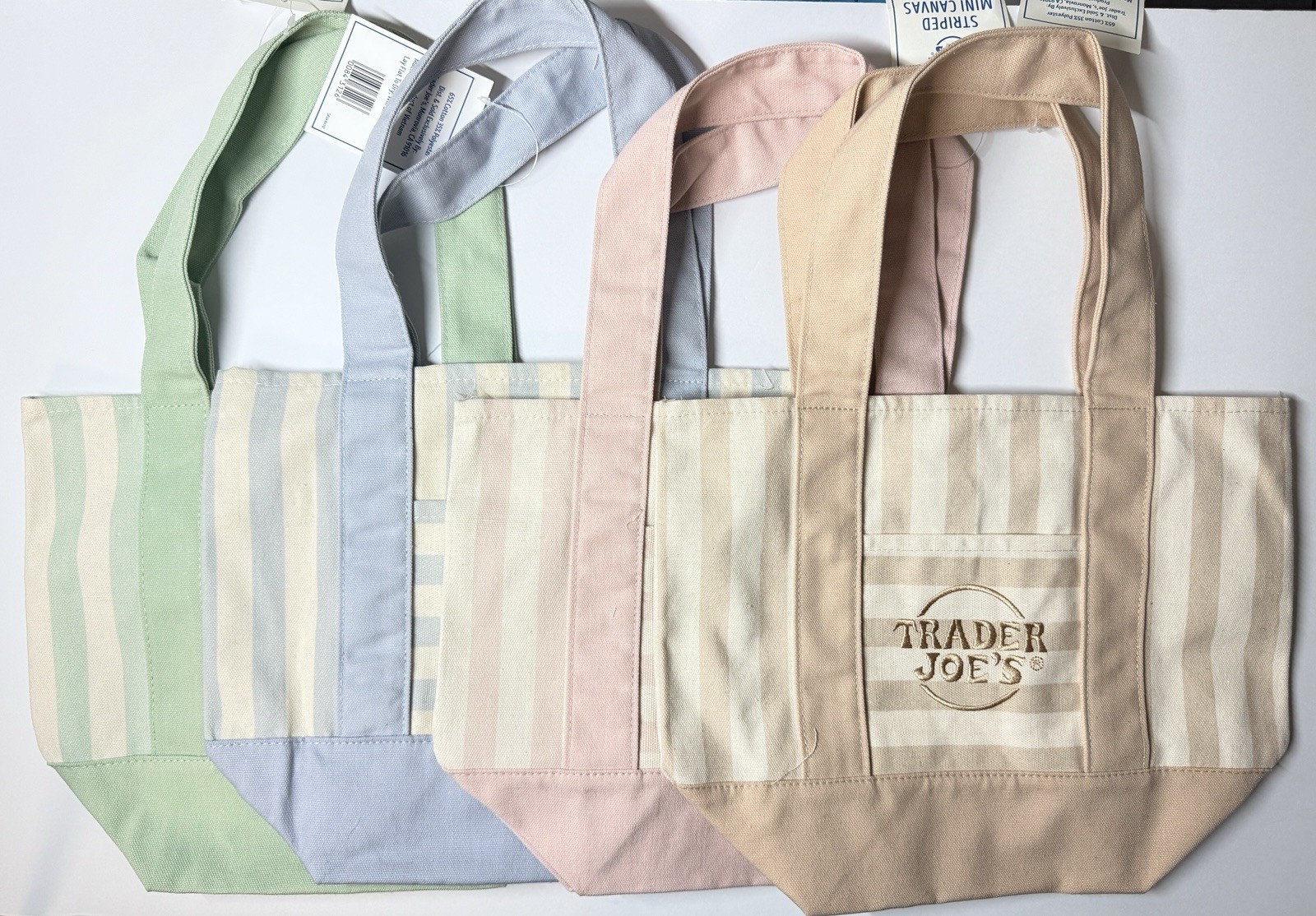 Trader Joe's Canvas Striped Mini Tote Bags 4-Pack, 11x11x6 in, Pastel, June 2026 gallery