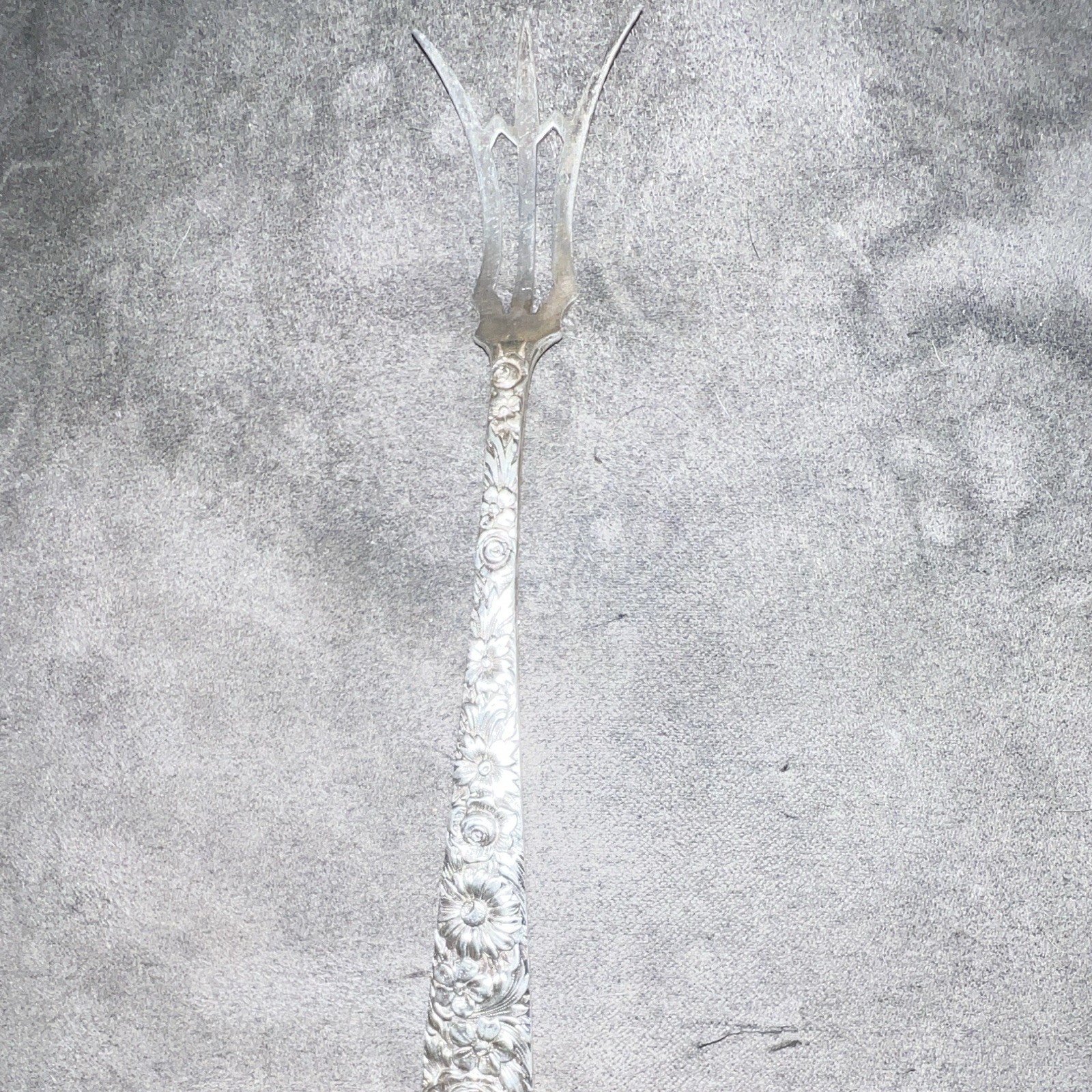 Silver Tone Floral Handle Serving Fork, Metal, Reusable, 1 Piece gallery