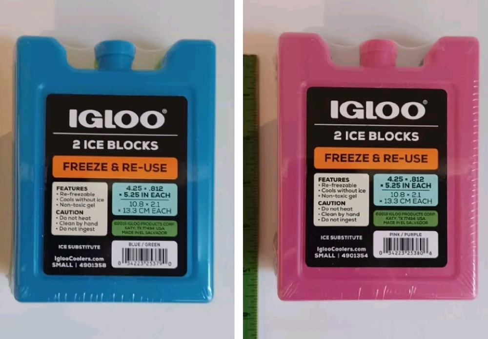 Igloo Refreezable Ice Block Two - 2pk Small Blue/Green Pink/Purple Sealed New