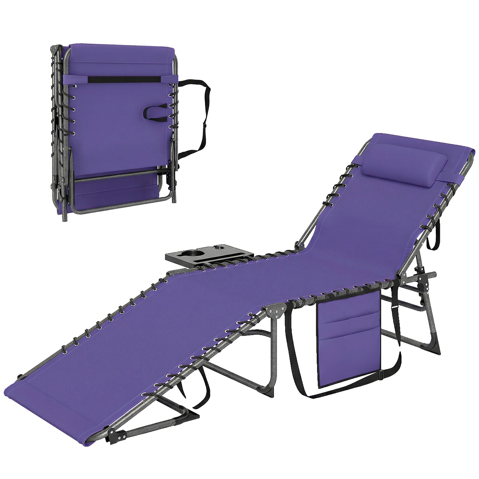 Folding Chaise Lounge Pool Chair, Purple or Gray, 265 lbs Capacity gallery