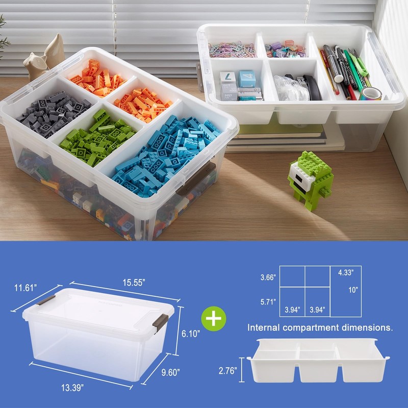 17 QT Plastic Storage Box with Removable Tray, Bins with Lids, 2 Packs Clear ... gallery