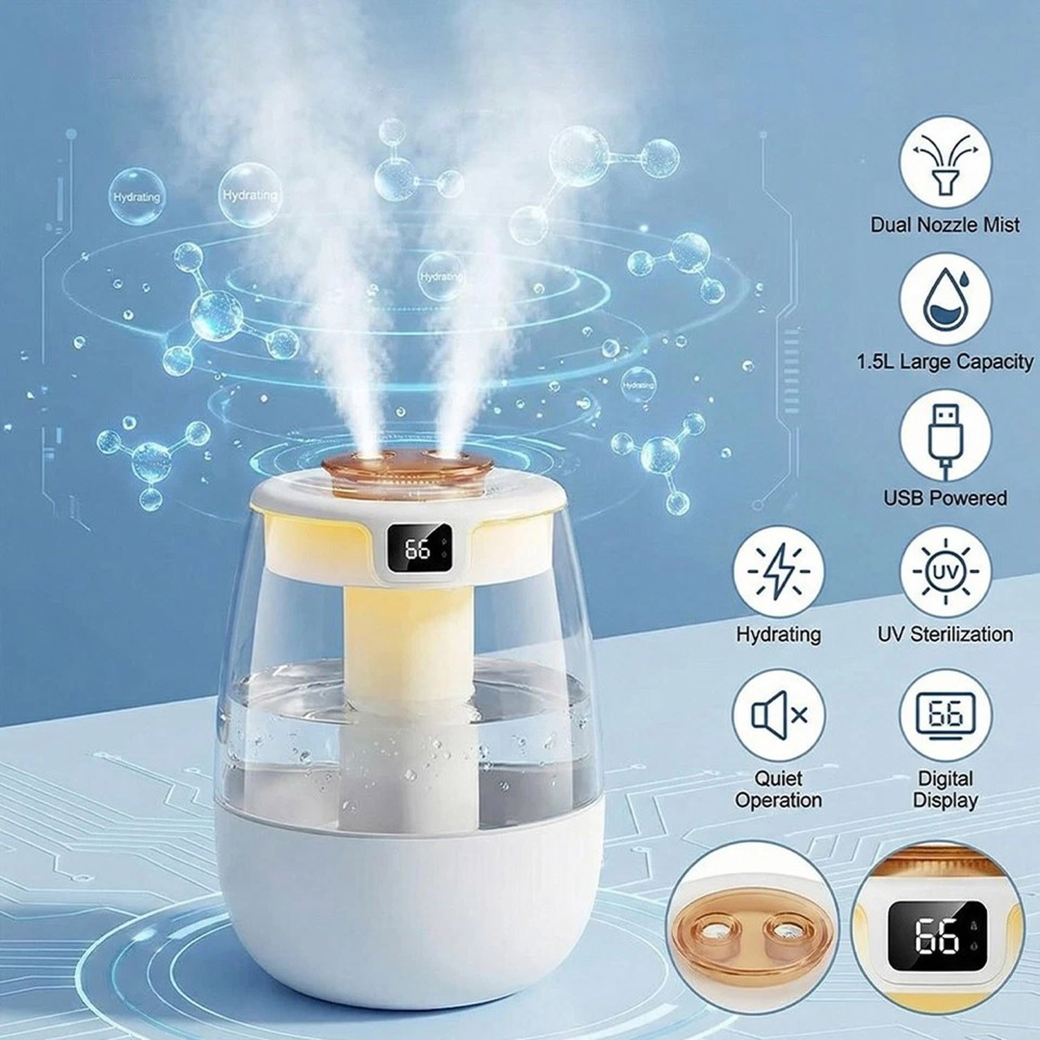 1.5L Humidifiers for Bedroom Ultrasonic Warm & Cool Mist LED Humidifier Top Fill gallery