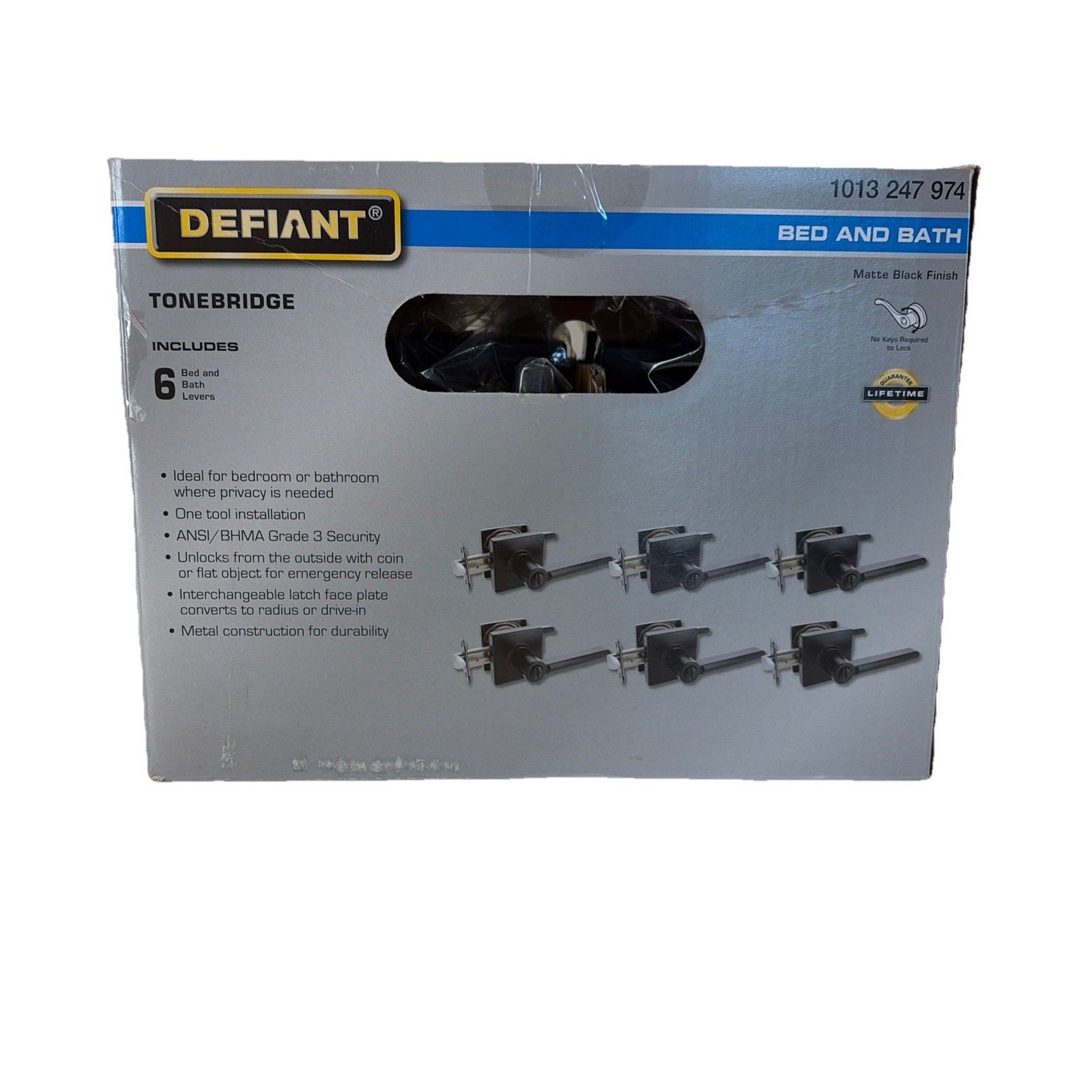 6 Defiant Tonebridge Matte Black Bed and Bath Door Lever Locking Privacy 6 Pack gallery