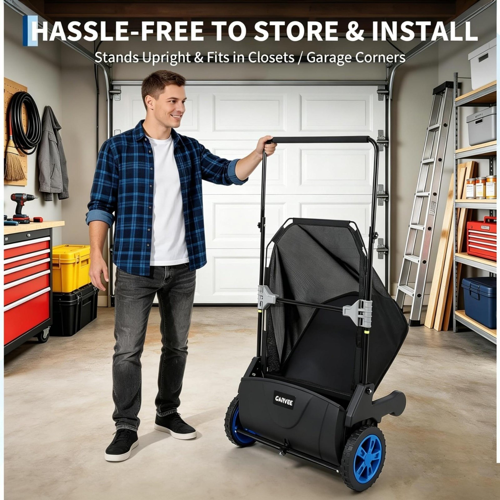 Garvee 21" Push Lawn Sweeper, 3.5 Cu. Ft. Manual Leaf & Grass Collector gallery