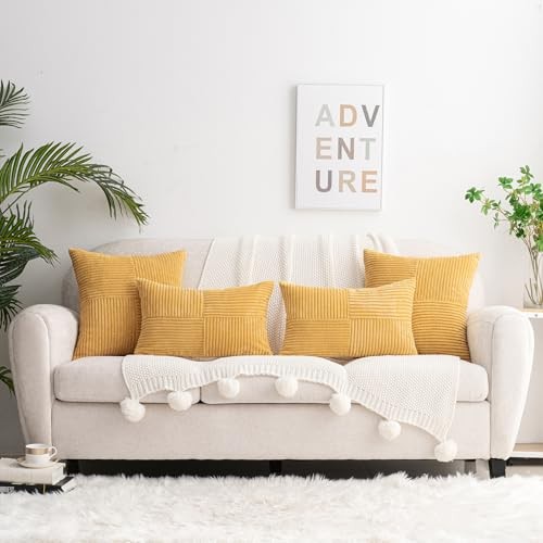 Corduroy Patchwork Throw Pillow Covers 18" x 18" (Pack of 2) Mustard Yellow gallery
