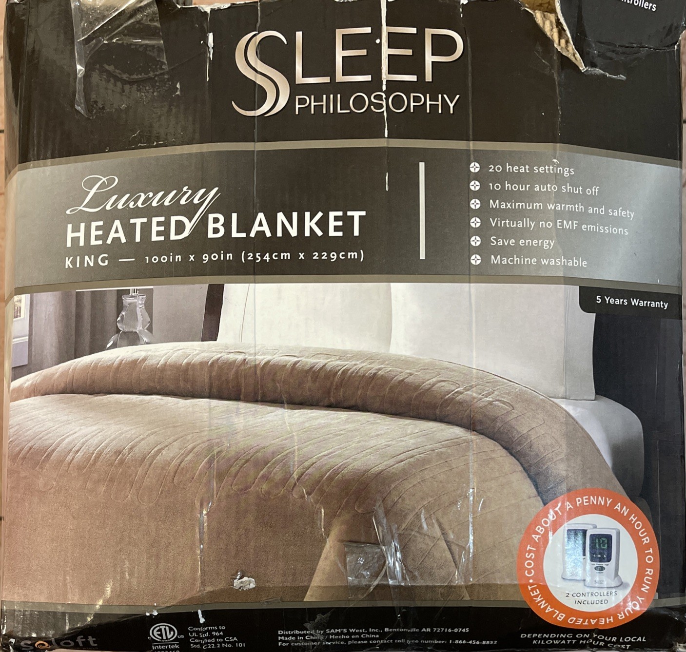 SLEEP PHILOSOPHY LUXURY HEATED BLANKET KING 100 In X 90in 20 Heat Setting———35 gallery