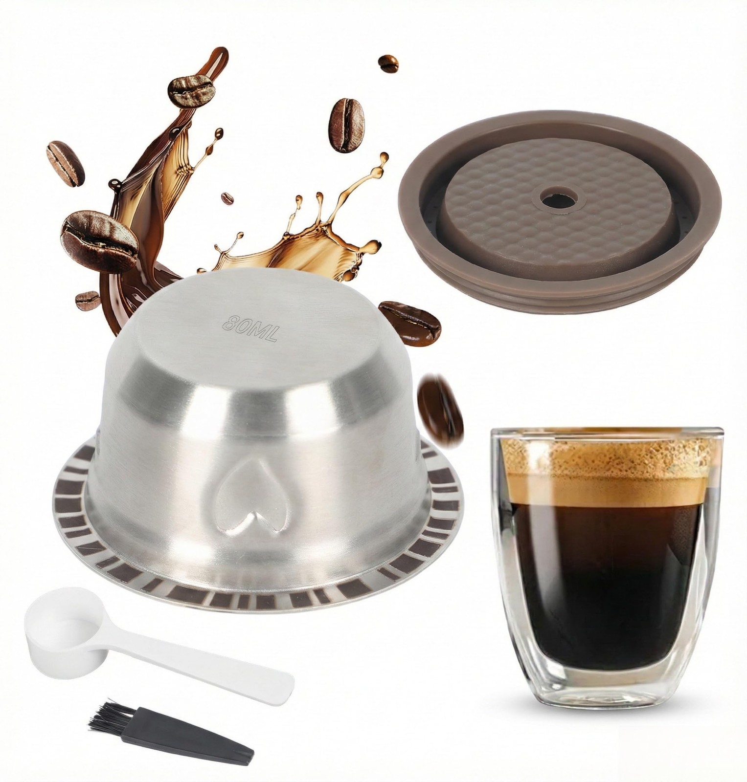 Sendoger Heart Design 80ml/2.7oz Double Espresso (80ml/2.7oz), Sliver gallery