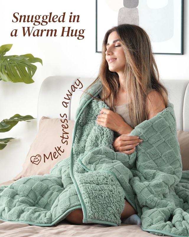 15 Lbs Weighted Blanket, Soft Dual-Sided Fleece, 60x80 Sage Green Checkerboard gallery