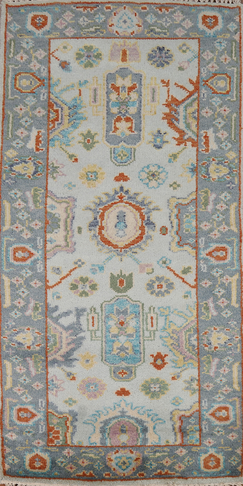 Exquisite Oushak Indian Wool Rug Bedroom 3x6 ft Blue Carpet gallery