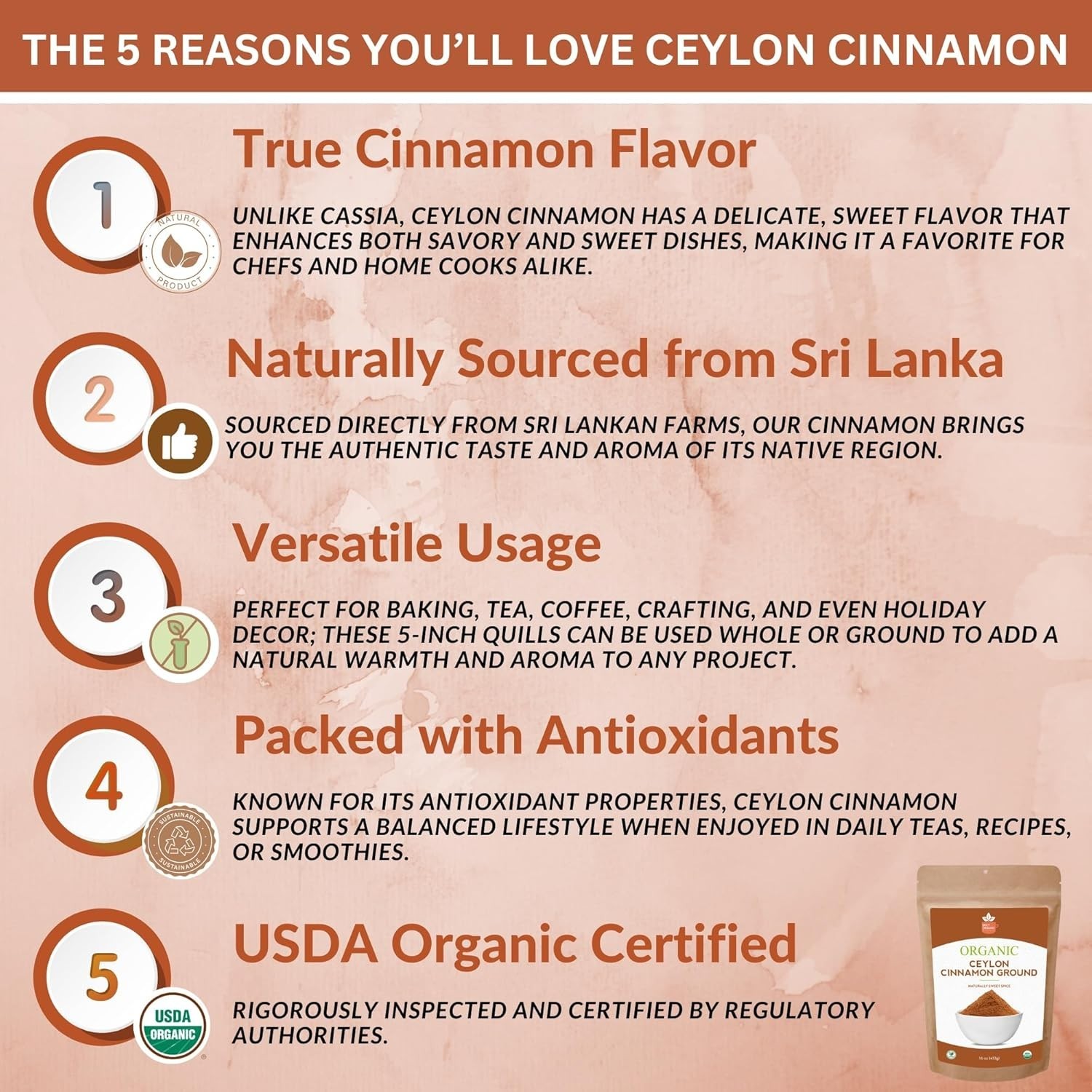 Organic Ceylon Cinnamon Powder – 16 oz, Freshly Ground, USDA Certified gallery