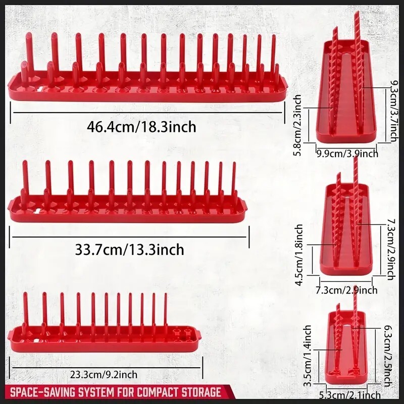 6Pc Socket Organizer Storage Holder Tool Set Tray Rack Metric SAE 1/4" 3/8" 1/2" gallery