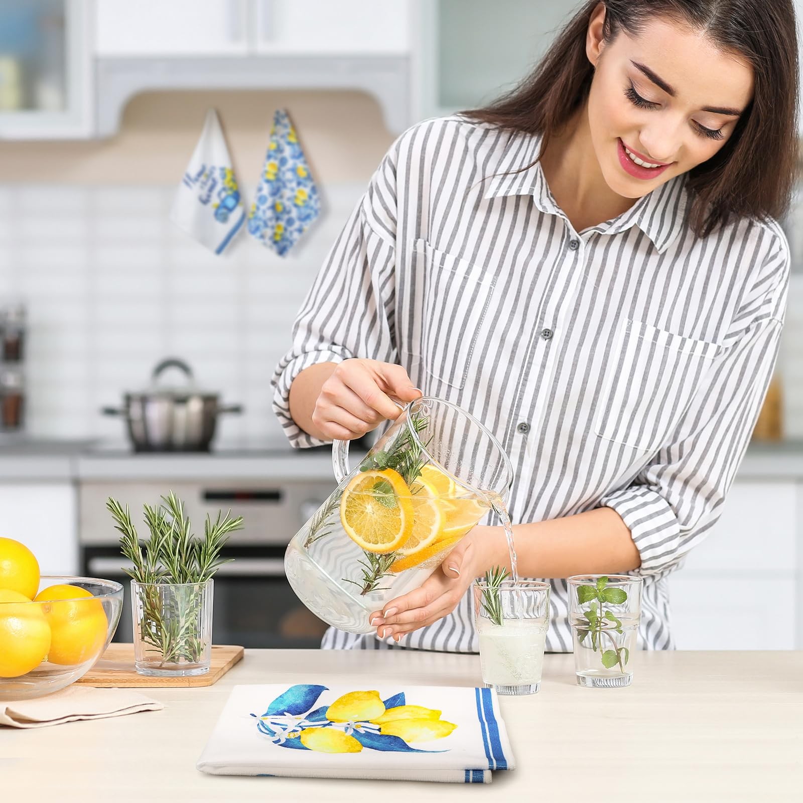 6 Pcs 24 x 16 Inch Summer Tiles Lemon Tea Kitchen Towels Bathroom Towel gallery