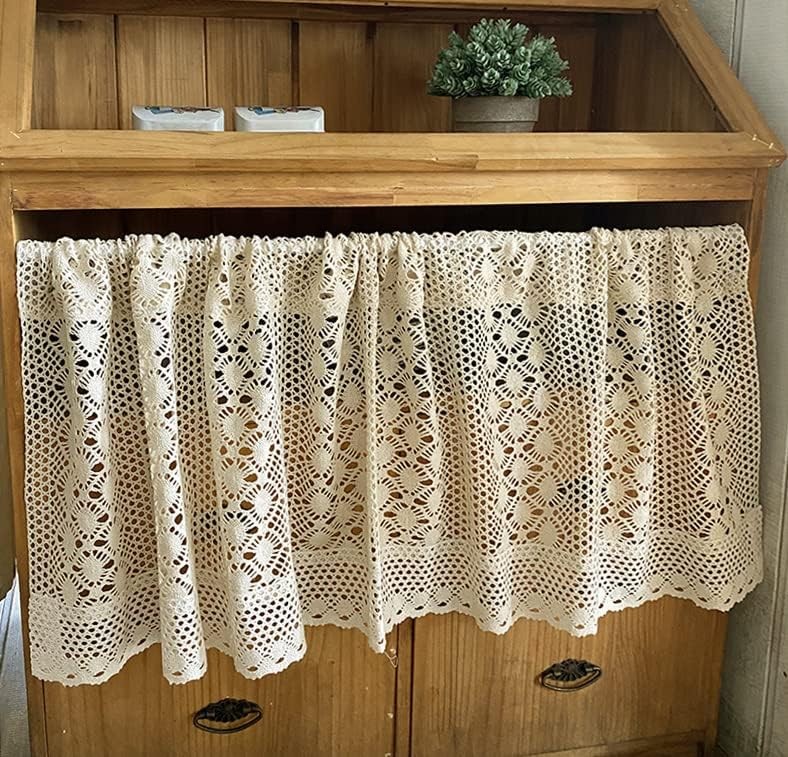 Rustic Boho Curtain Valance for Kitchen Window Farmhouse Handmade Crochet Cur... gallery