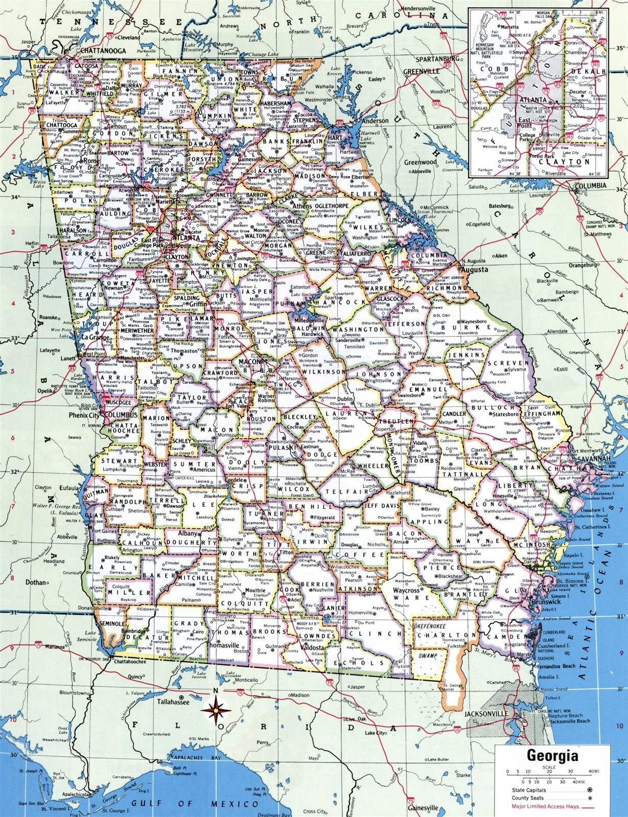 GEORGIA COUNTIES ROAD MAP GA GLOSSY POSTER PICTURE PHOTO PRINT BANNER 9731 gallery