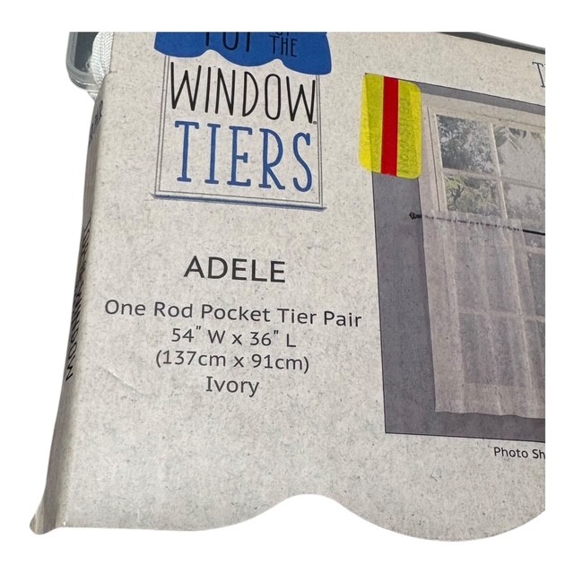 Lichtenberg Adele Ivory Rod Pocket Tier Pair Curtains 54" W x 36" L Leaf gallery