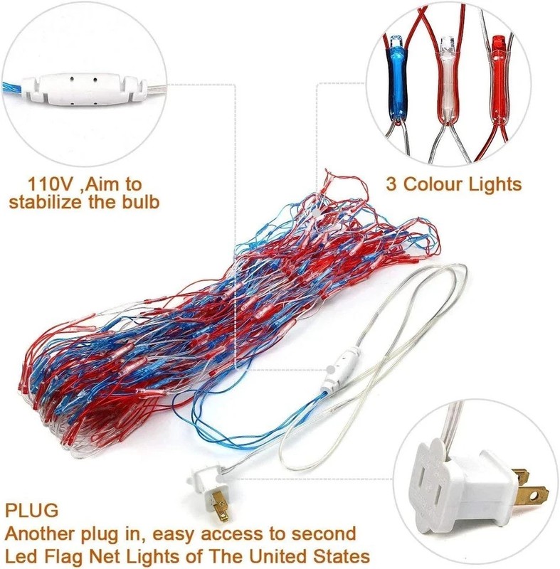 American Flag String Lights, Waterproof Led Flag Net Light, with 420 Super Brigh gallery