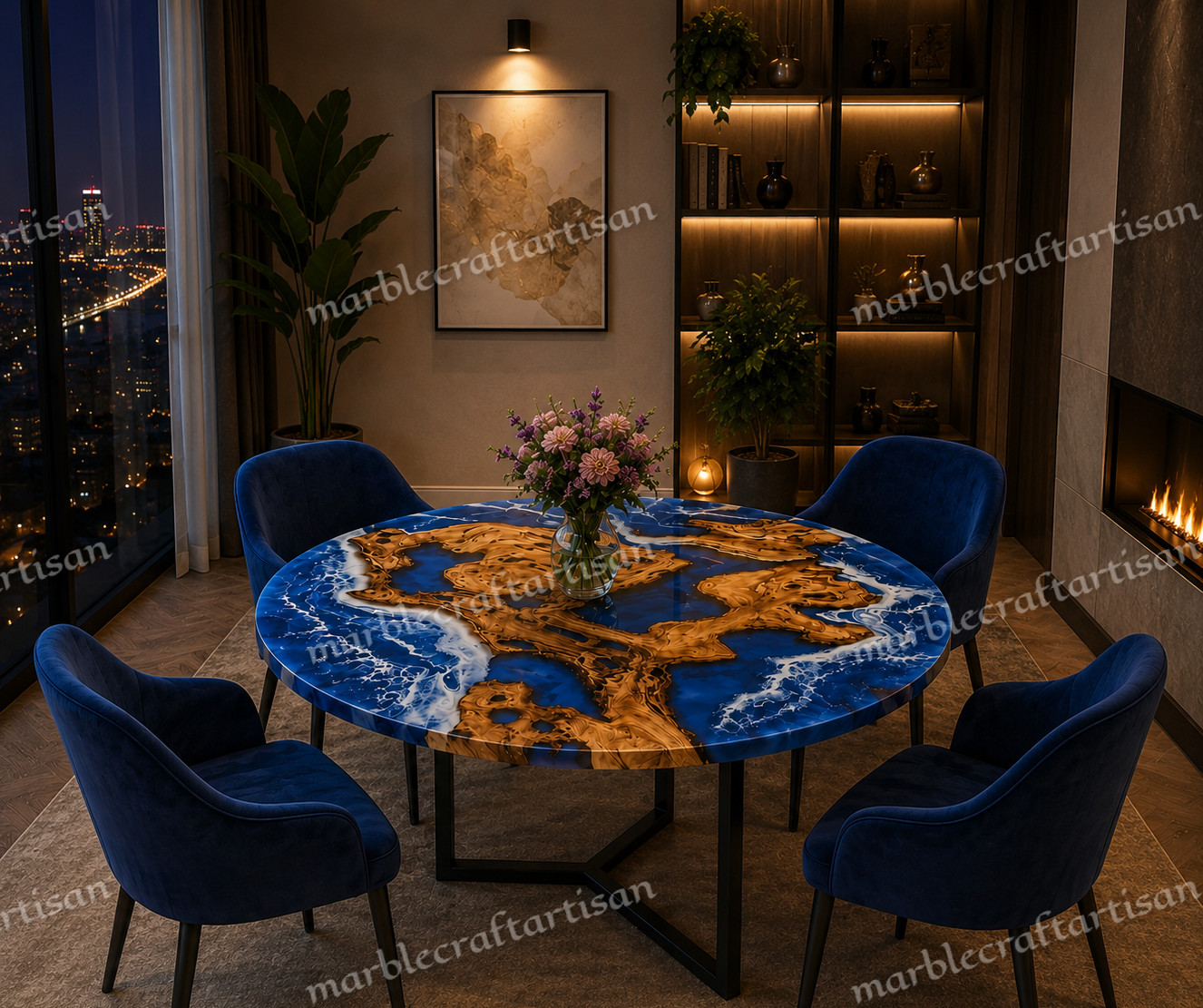 Round Blue Resin Table, Epoxy River Dining Table, Live Edge Wood Furniture Decor gallery