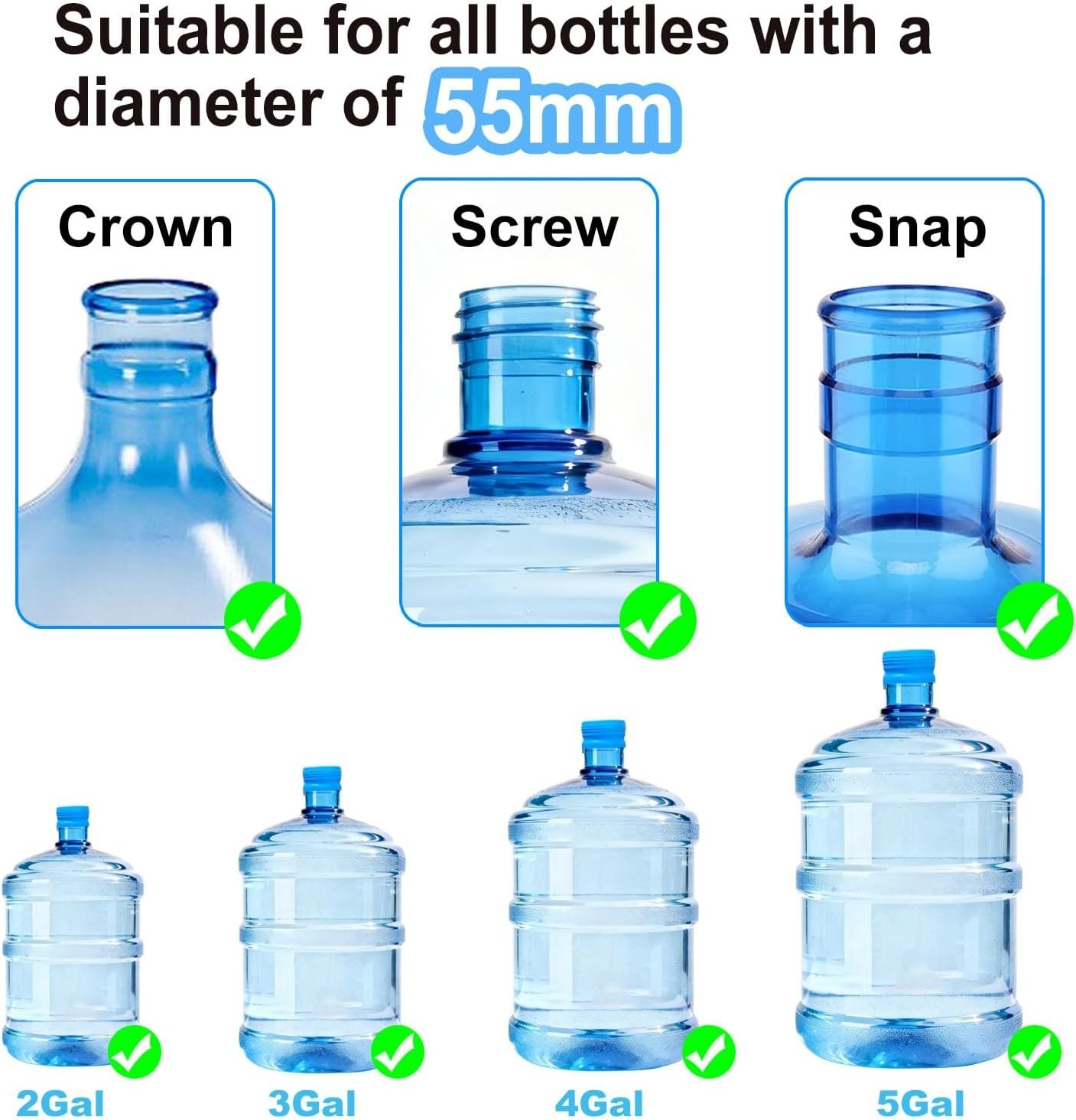 3 Pcs Reusable 5 Gallon, Water Jug Caps Leak Proof Bottle, Lids (55mm) Bottles N gallery