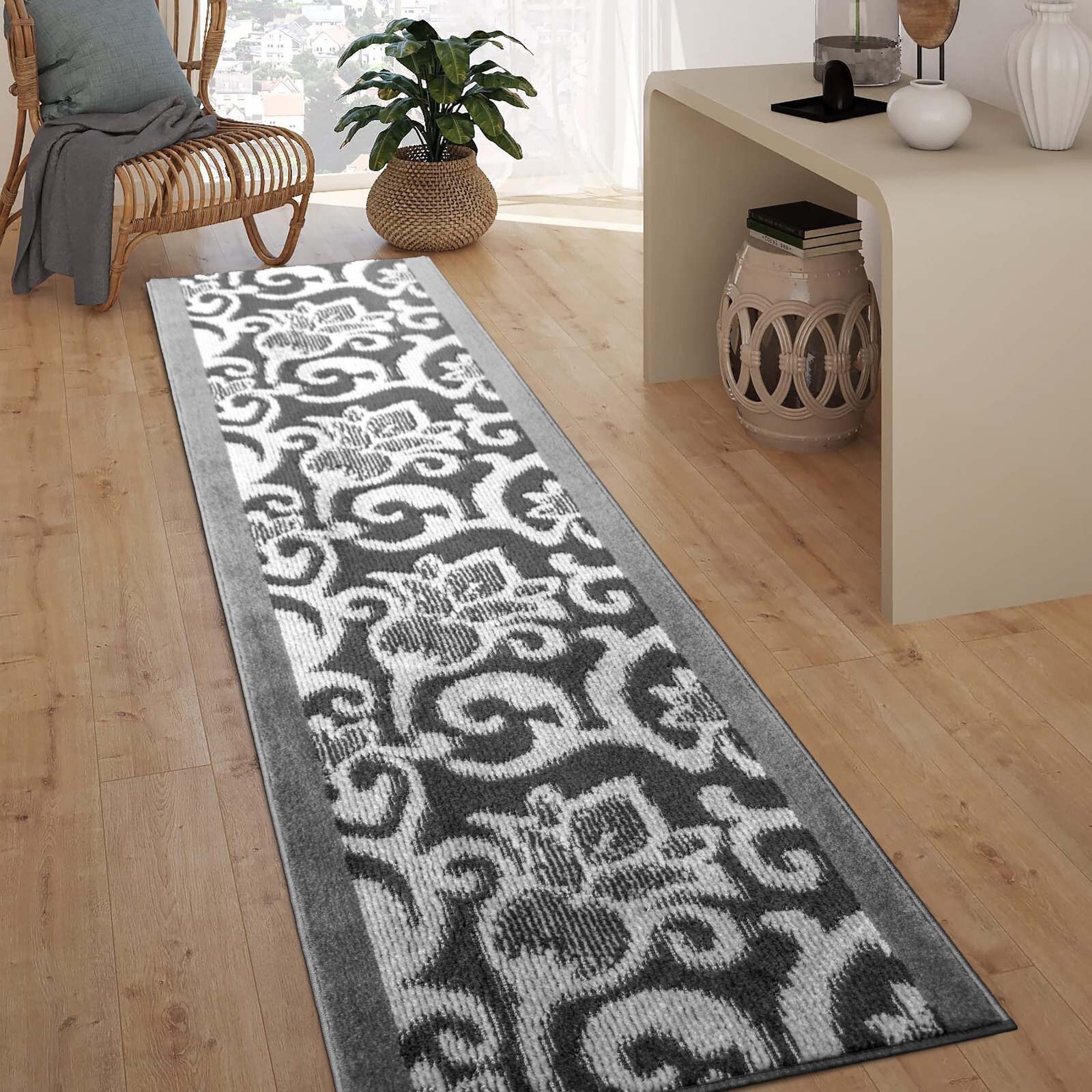 Non Slip, Hallway, Kitchen Runner Rug, Your Choice of Length, Anthracite & Grey gallery