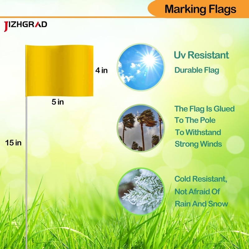 Versatile Yellow Marker Flags 15x5 Inch - Ideal for Lawn, Survey & Dog Training gallery