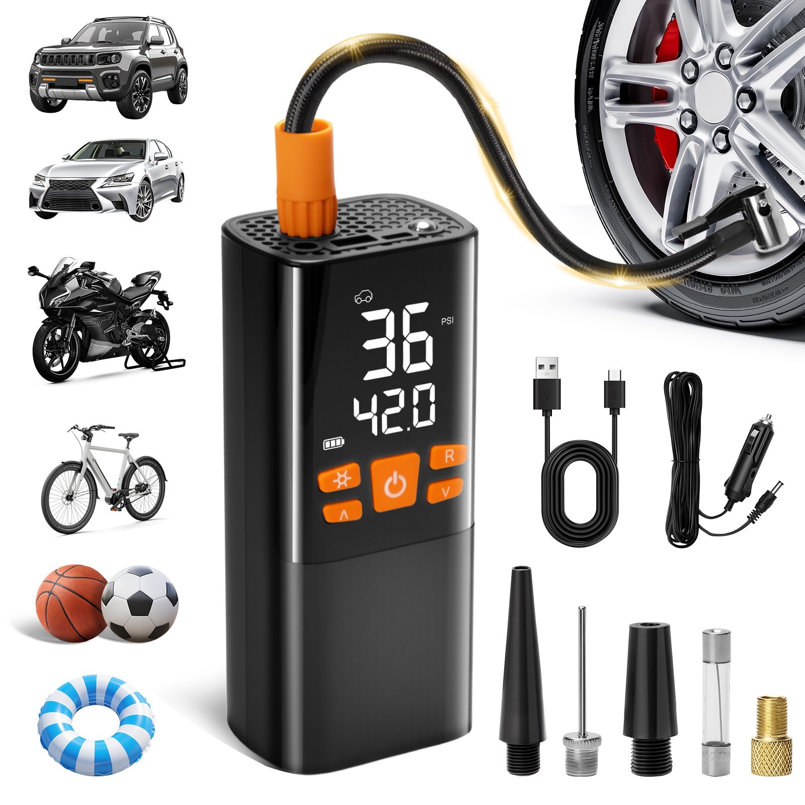 SHALL Tire Inflator Portable Air Compressor Portable Cordless,150PSI 3X Fast gallery