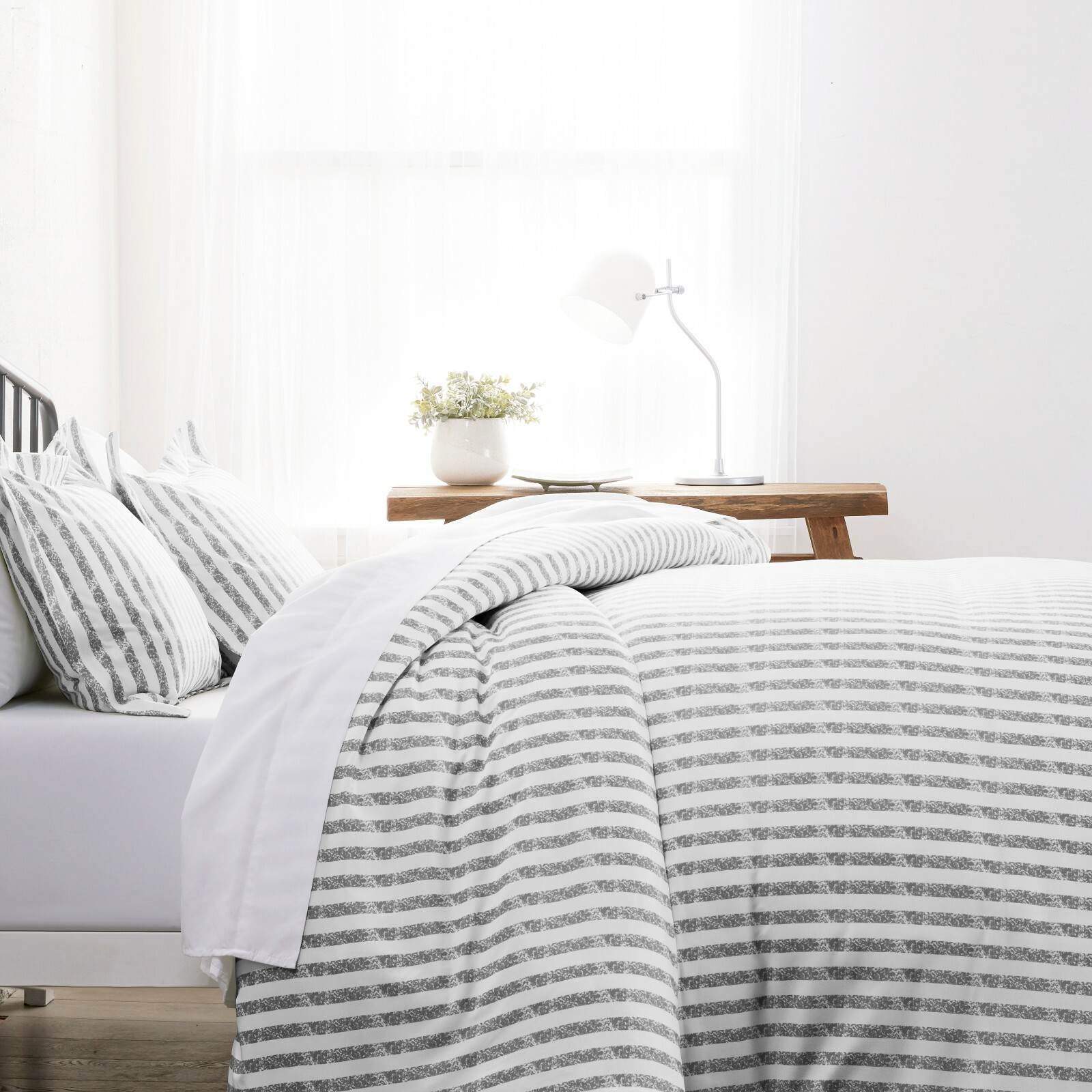 Ultra Soft 3PC Puffed Rugged Stripes Duvet Cover Set By Kaycie Gray Fashion gallery