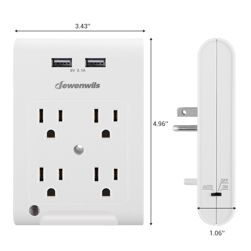 DEWENWILS Multi Wall Plug Outlet Adapter w/ 2 USB Ports Light Sensor Night Light gallery