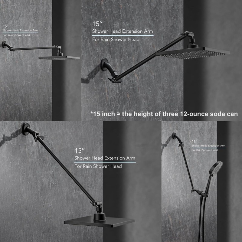 15 Inch Extra Long Adjustable Shower Head Extension Arm With Locking Set Scre... gallery