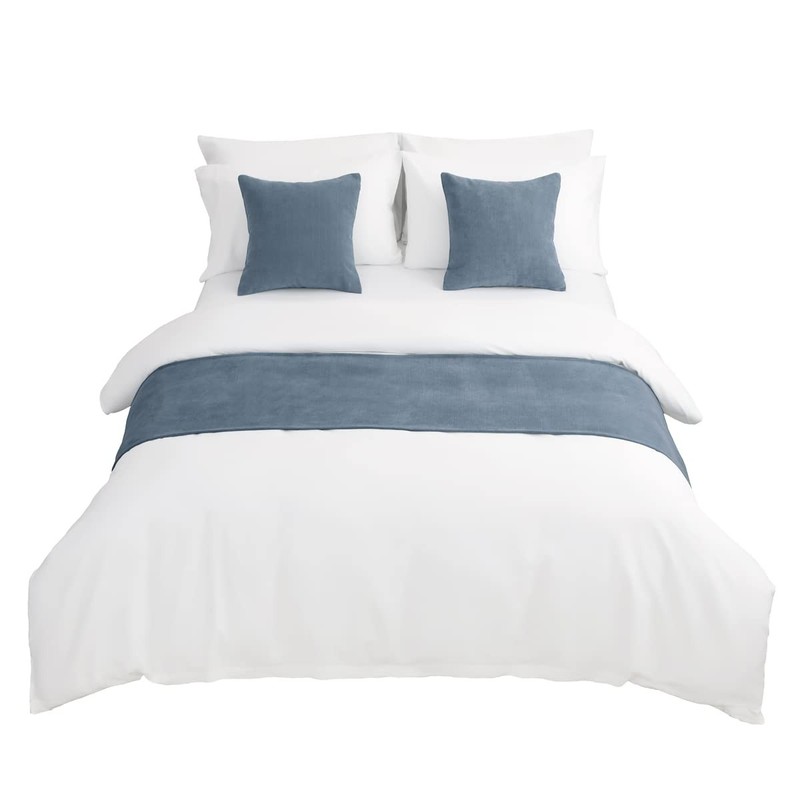 Blue Single Layer Chenille Bed Runner Modern Style Bedroom Hotel Scarf Decor gallery