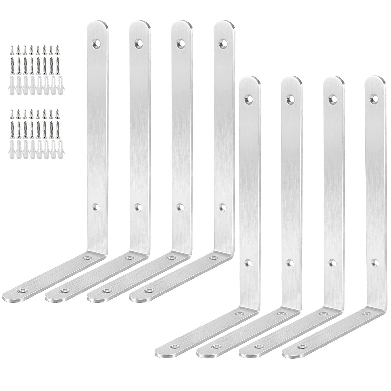 8 Pack 10x6x1 Inch Silver L Shelf Brackets Stainless Steel 90 Degree Support gallery