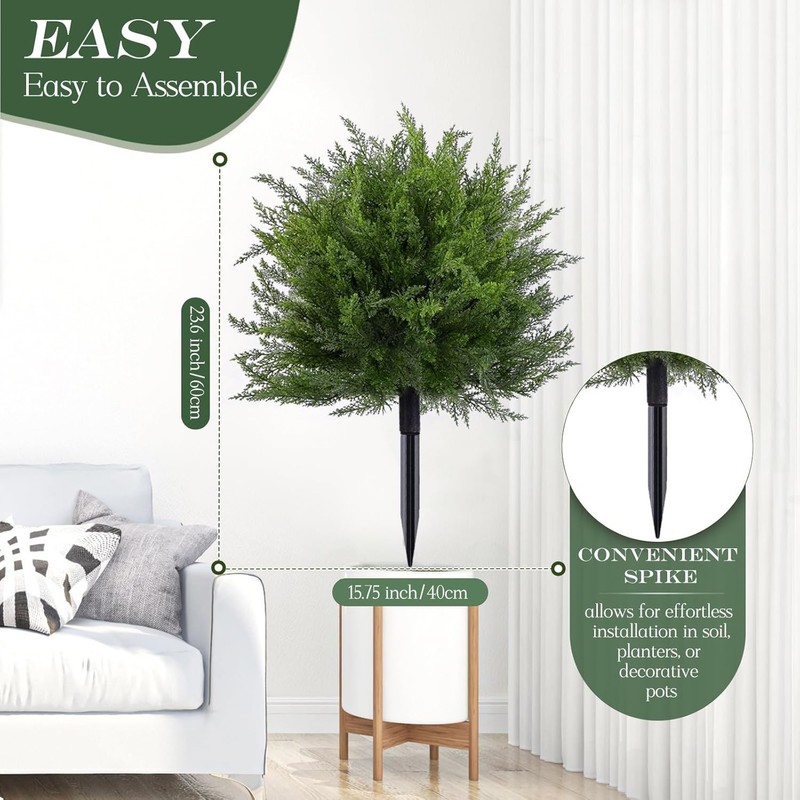 2Pcs 24" Artificial Cedar Topiary Ball Trees Out/Indoor UV Resistant Faux Plants gallery