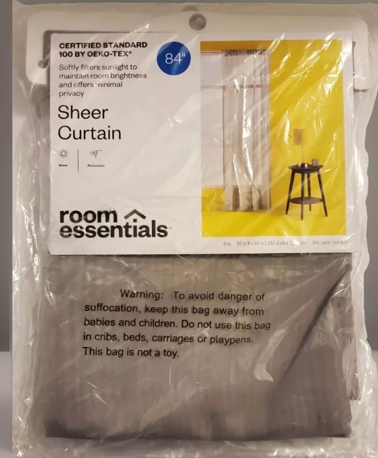 Room Essentials Sheer Voile Window Curtain ONE Panel Gray 60"W x 84"L gallery
