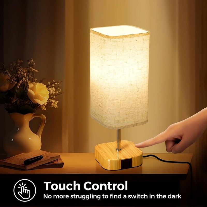 Bedside Lamp Bedroom Dimmable Touch Control Table Lamp w/ USB C+A Charging Ports gallery