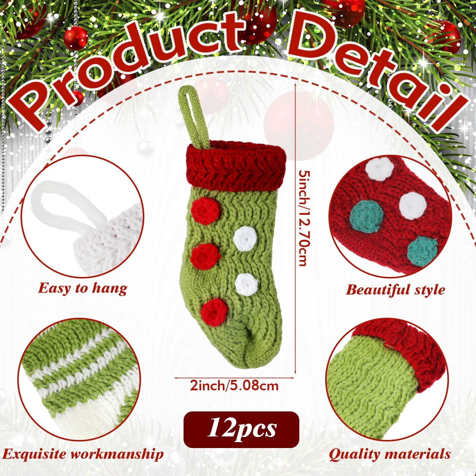 Jiuguva 12 Pack 2x5 Inch Christmas Mini Stockings Bulk Knit Christmas Stockin... gallery